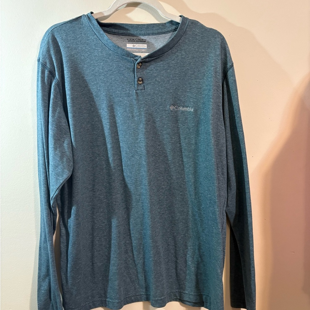 Columbia Men's Large Omni Wick Thistletown Hills Henley‎ long sleeve shirt green